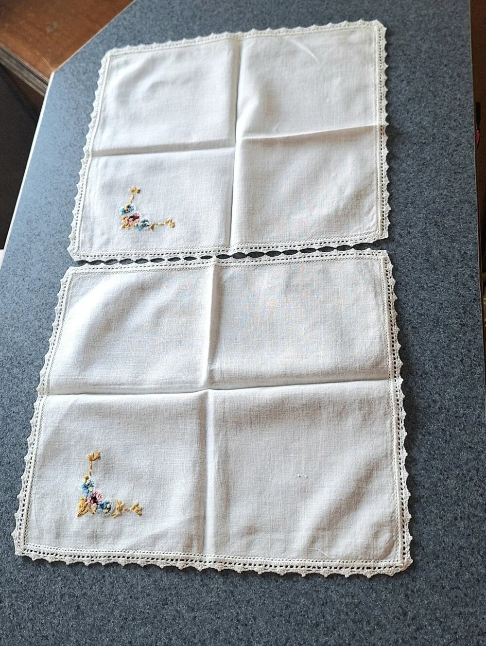 Vintage Handmade Embroidered Floral Napkins With Crochet Edges, Set of 4